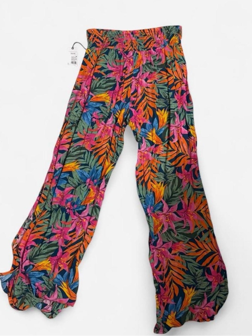 Shade & Shore Tropical Leaf Wide-Leg Pants - Pink, Orange, Blue, Green